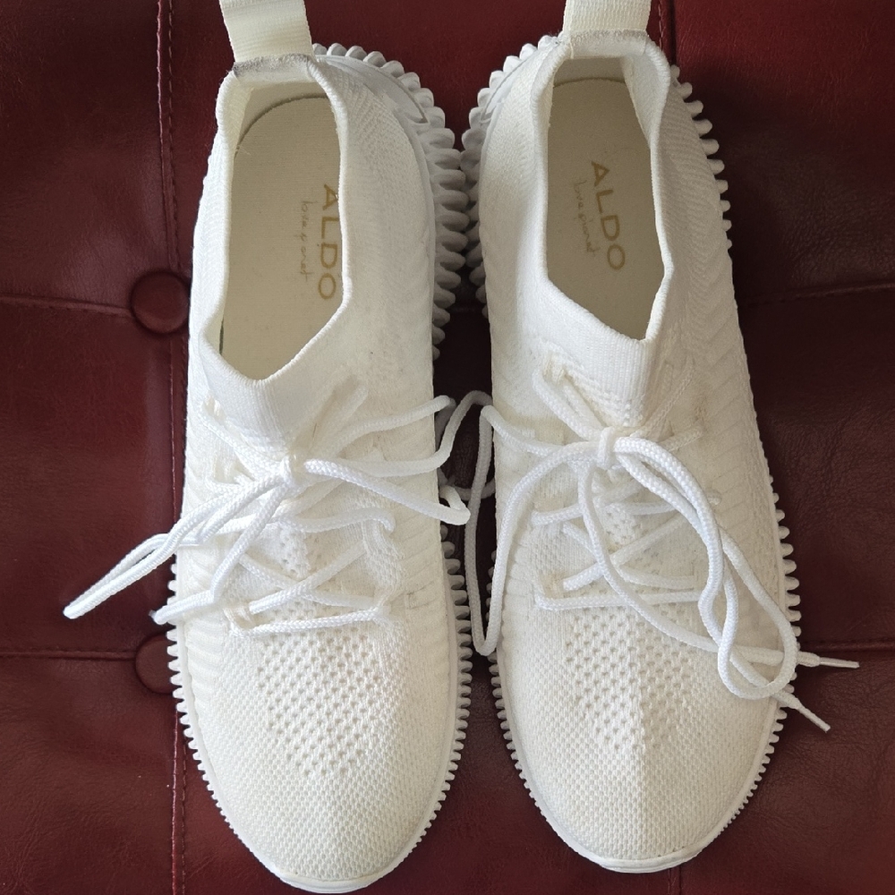 ALDO White Knit Lace-Up Women's Sneakers